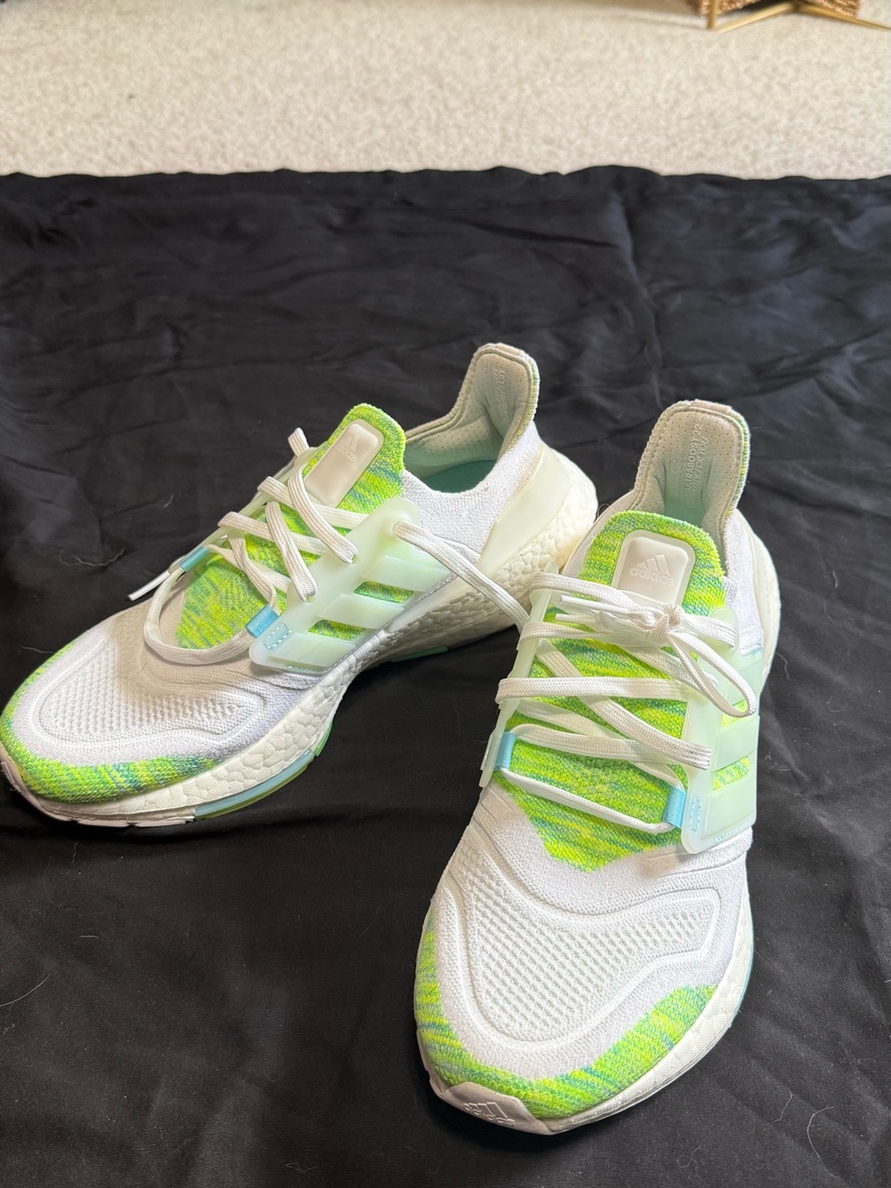 adidas Women's White & Neon Green Knit Running Shoes